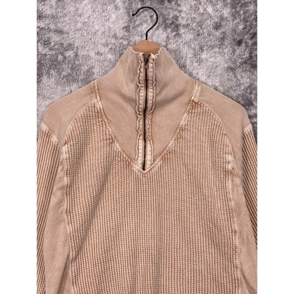 Free People Top Small Womens Thermal Waffle Zip Neck Long Sleeve - Picture 2 of 8